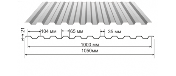 Профнастил оцинкованный С-21 1050x2000 (эконом) купить недорого в Малиново